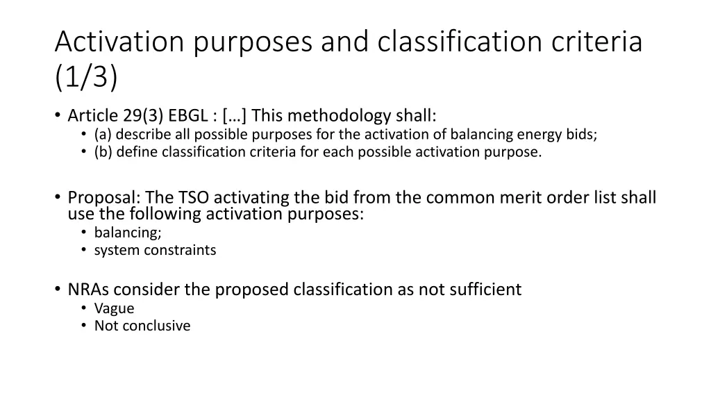 activation purposes and classification criteria