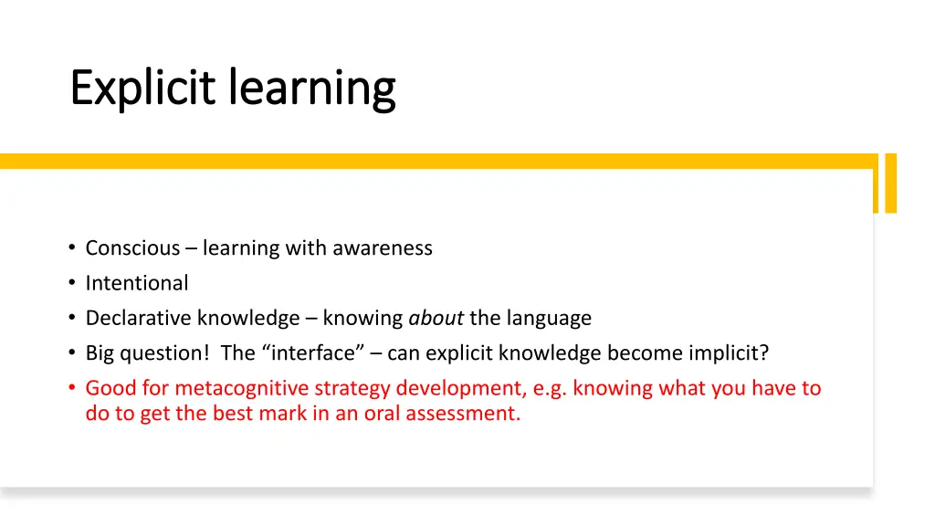 explicit learning explicit learning