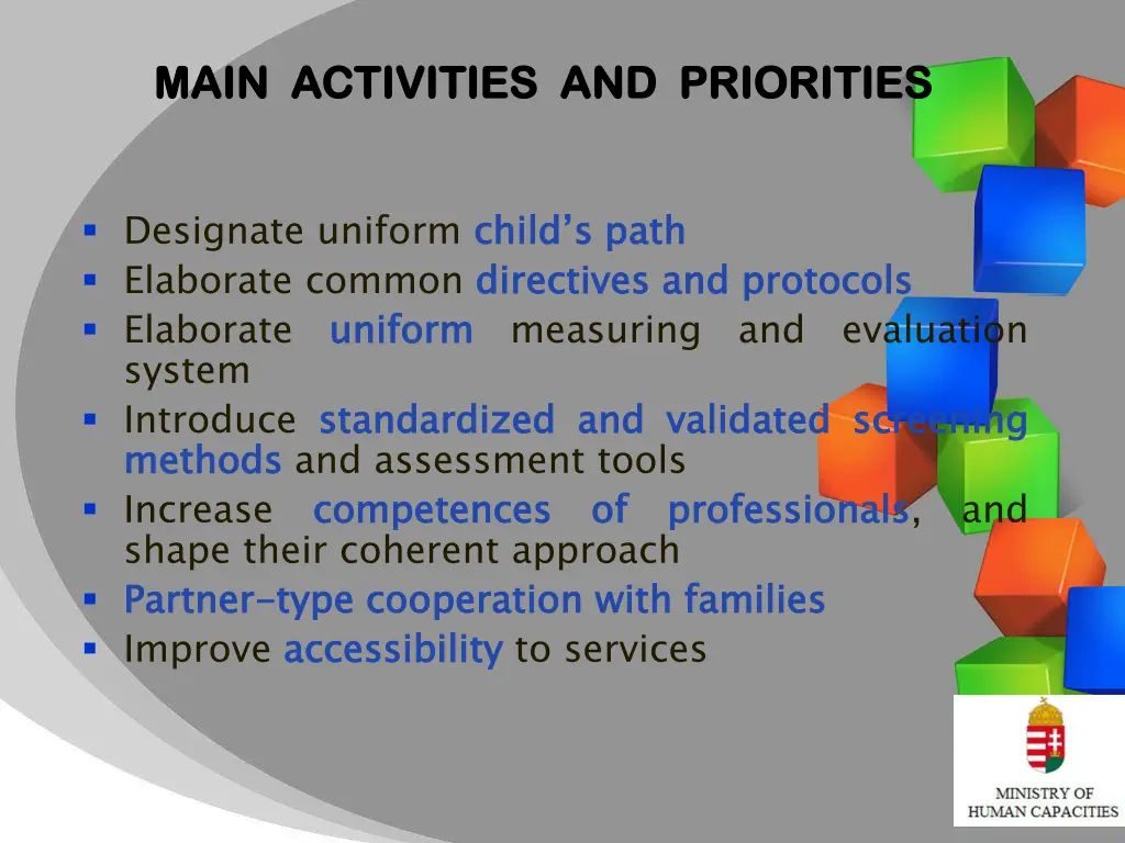 main main activities activities and priorities