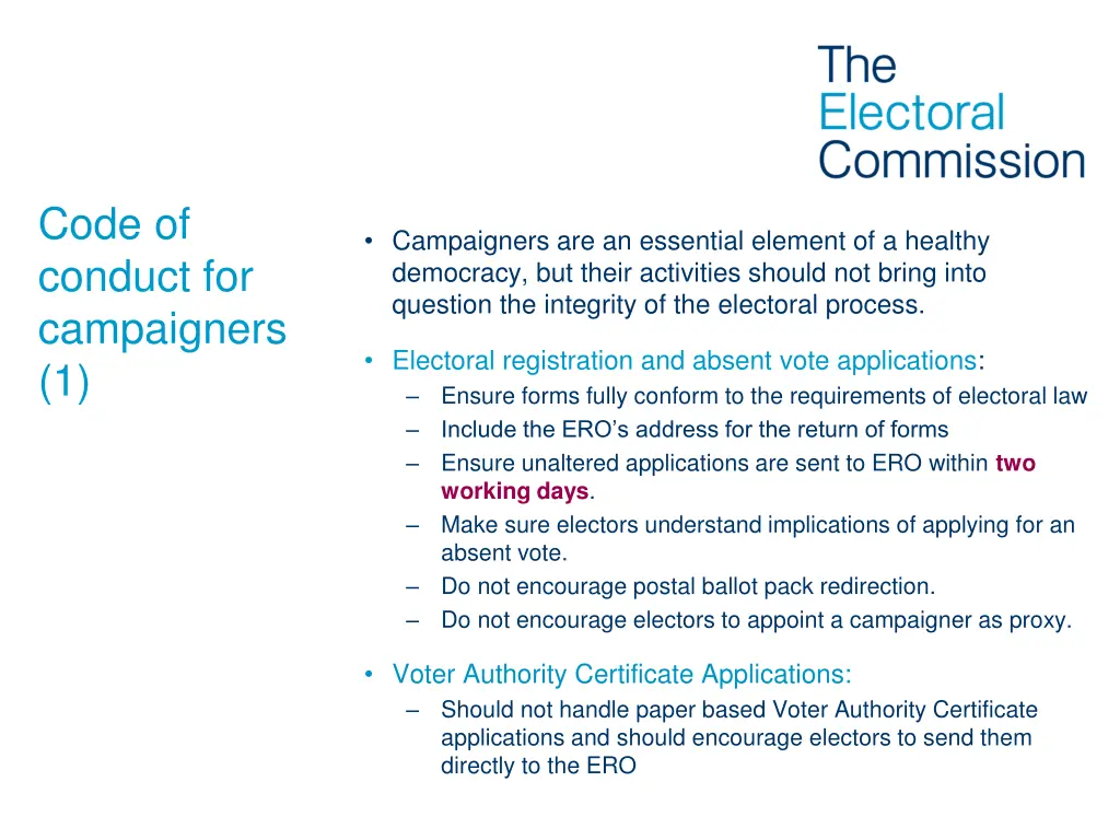 code of conduct for campaigners 1