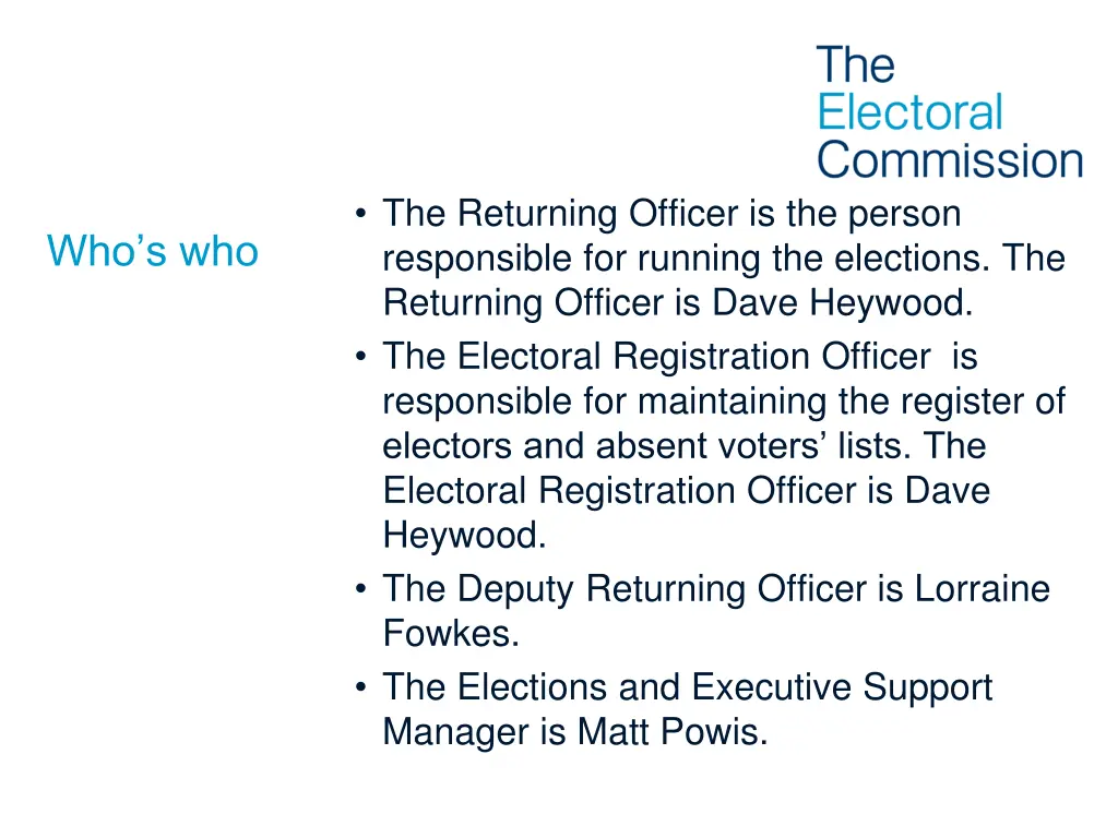 the returning officer is the person responsible