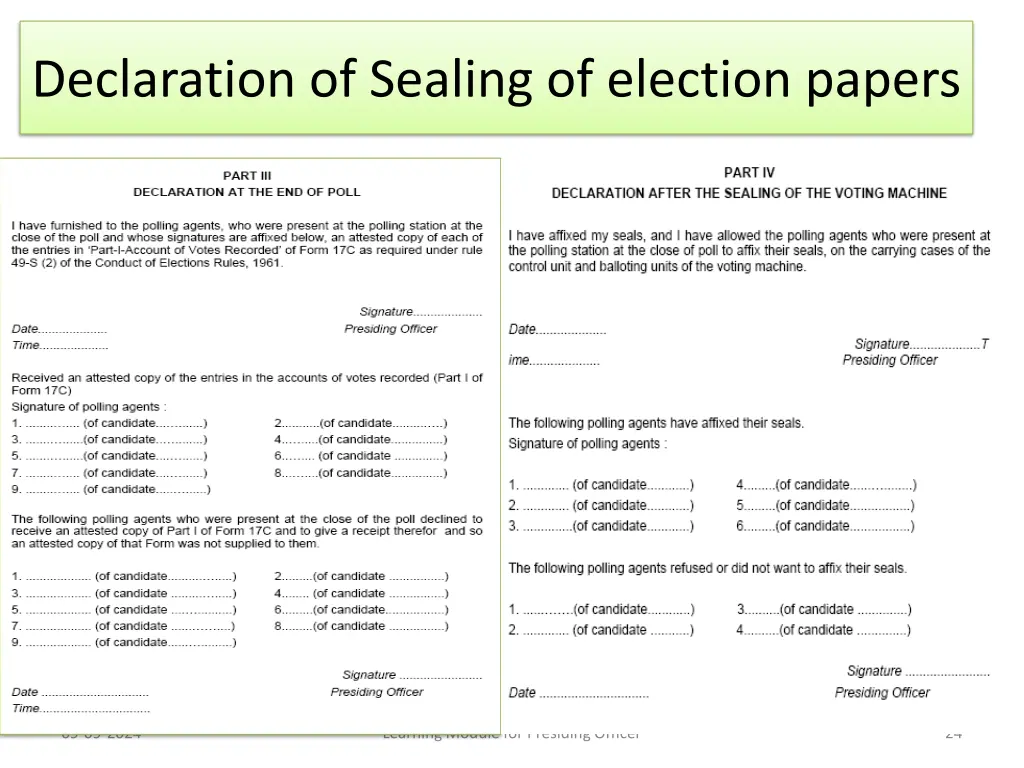 declaration of sealing of election papers 1