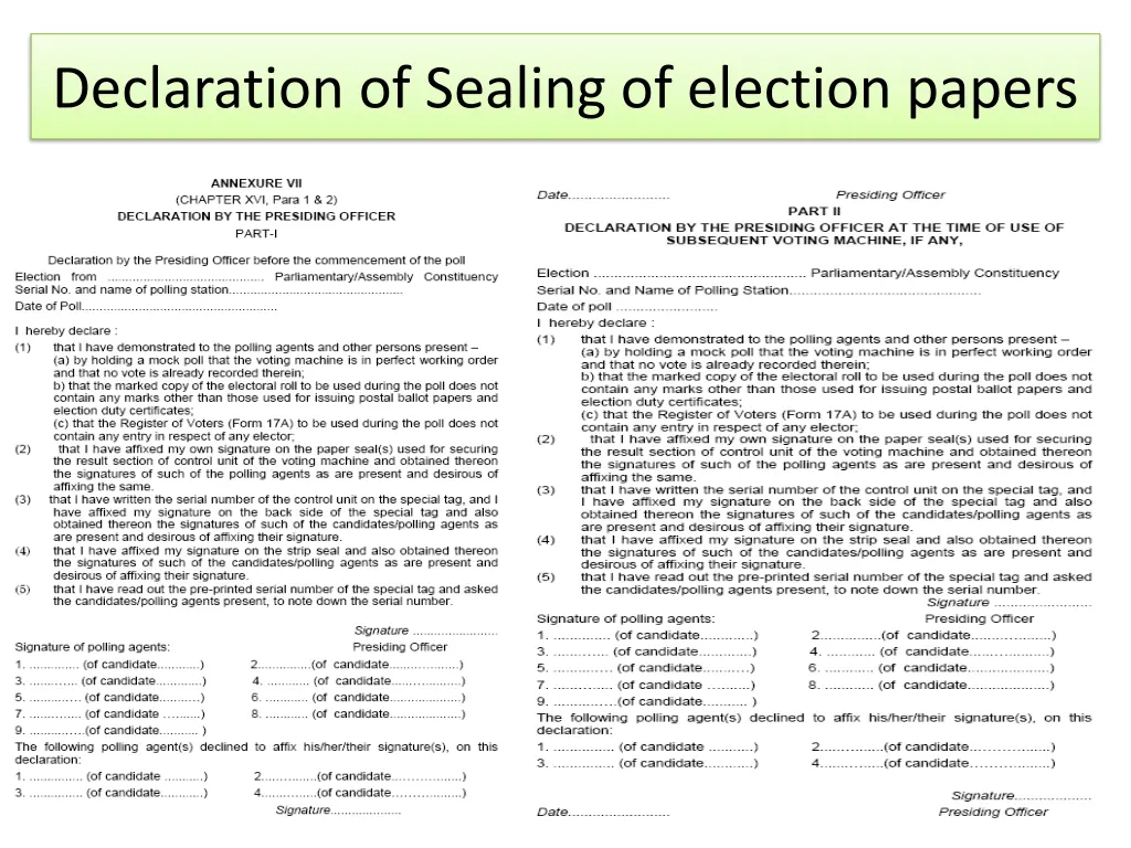 declaration of sealing of election papers