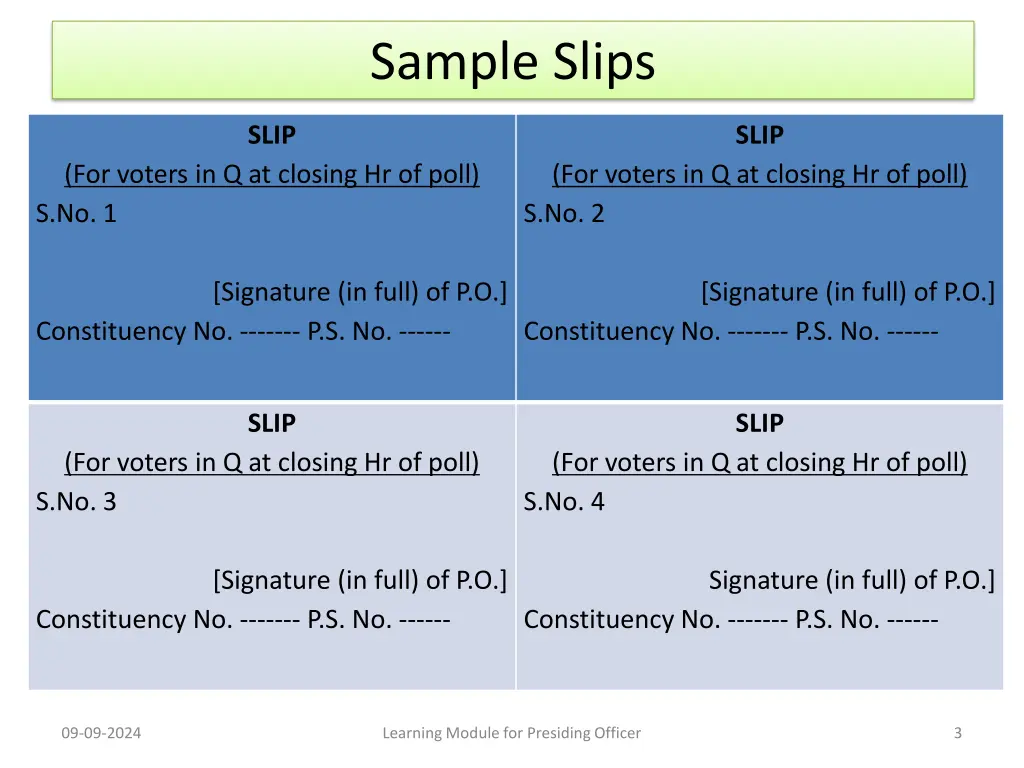 sample slips