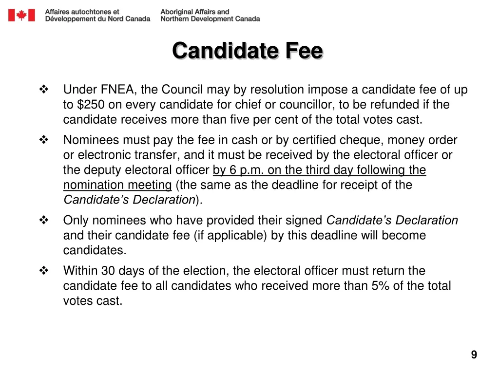 candidate fee