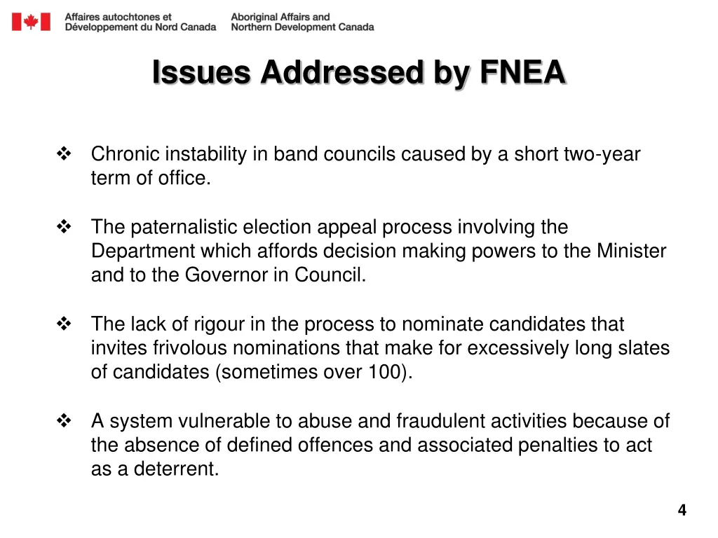 issues addressed by fnea