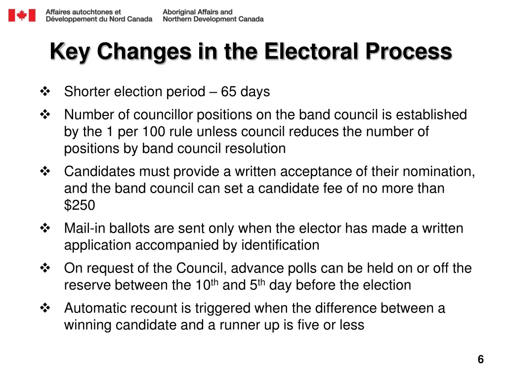 key changes in the electoral process