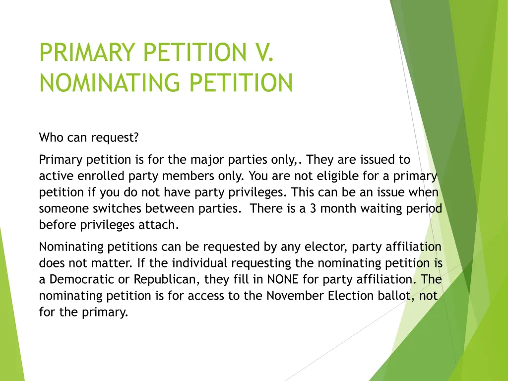 primary petition v nominating petition