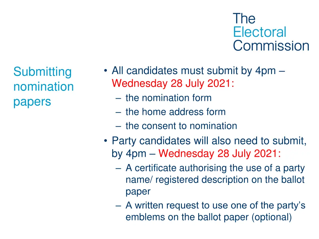 all candidates must submit by 4pm wednesday