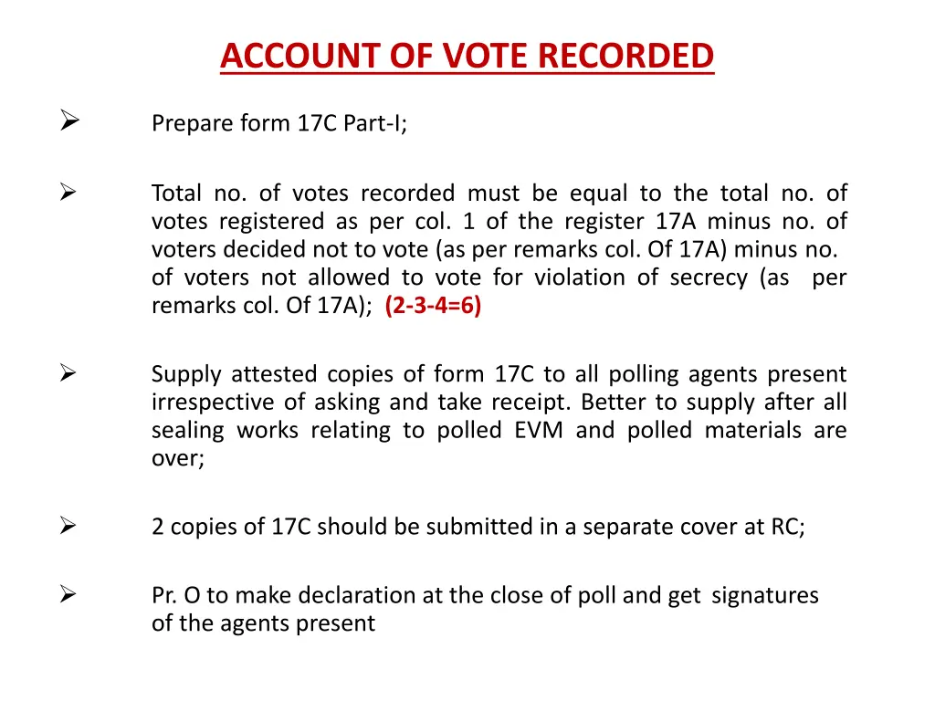 account of vote recorded