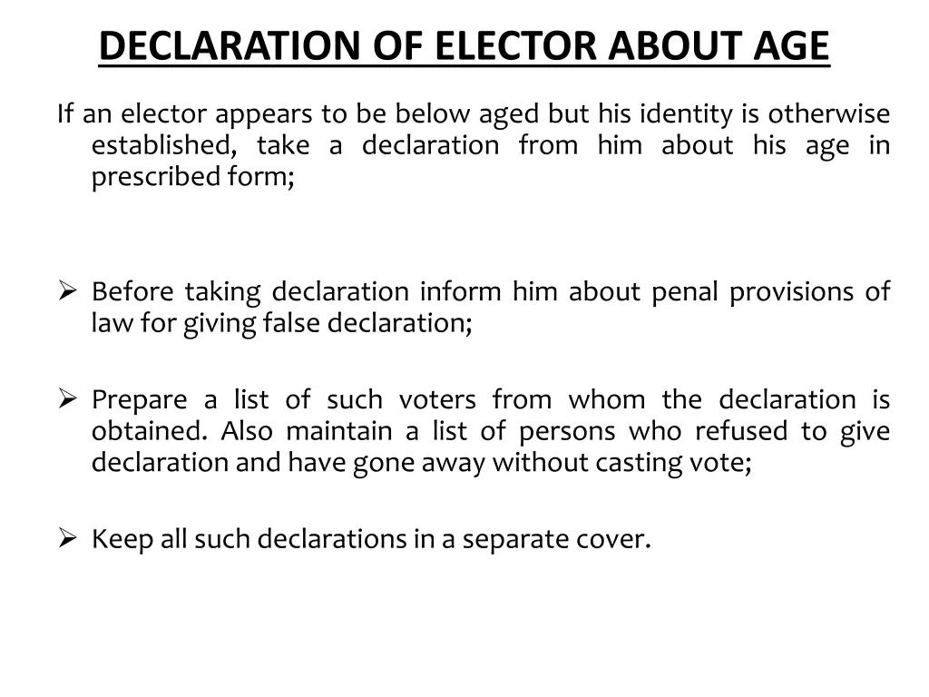 declaration of elector about age