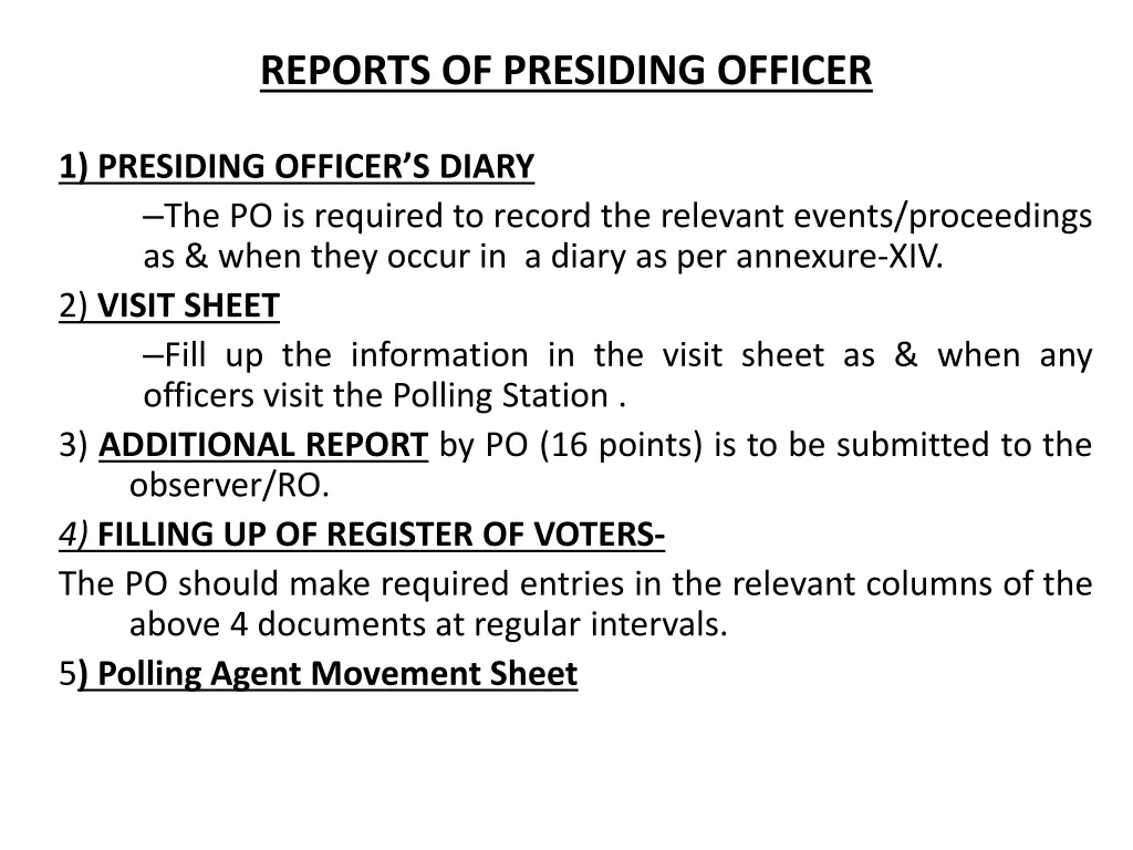 reports of presiding officer