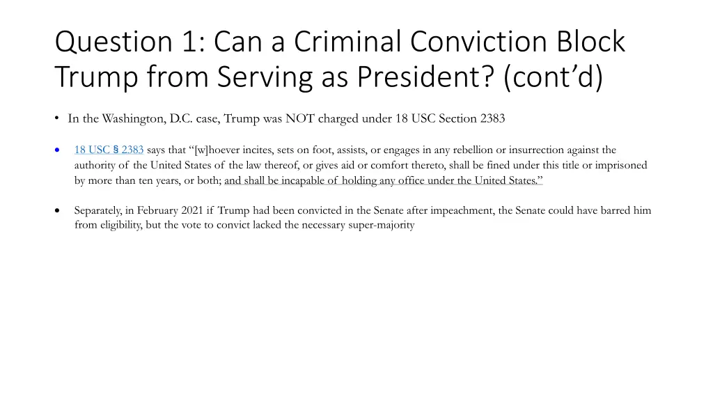 question 1 can a criminal conviction block trump 2