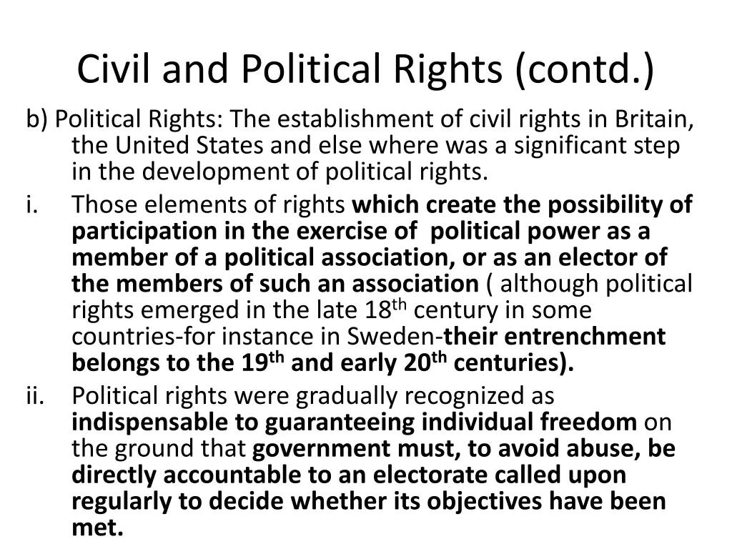 civil and political rights contd b political