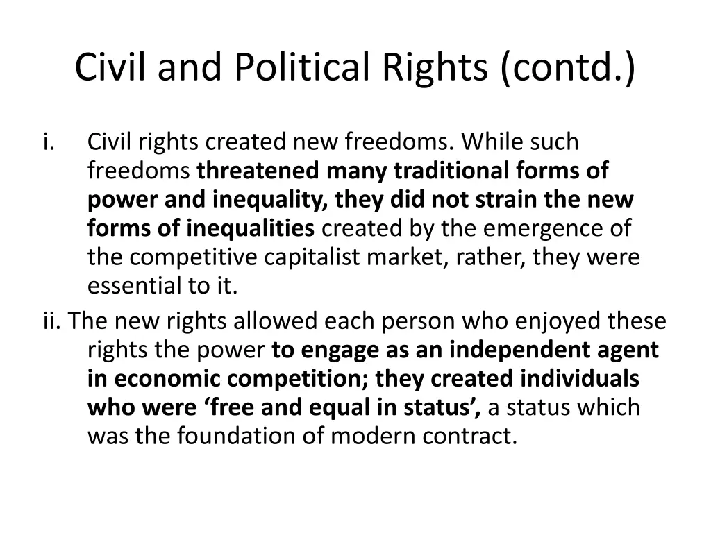 civil and political rights contd