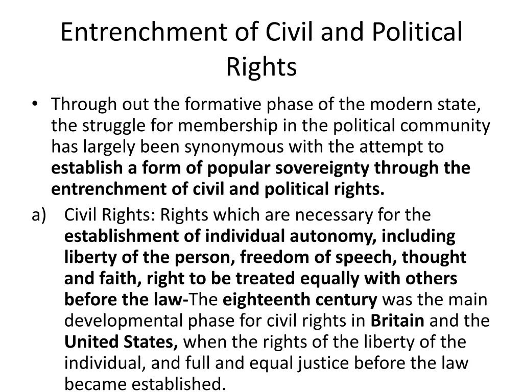 entrenchment of civil and political rights