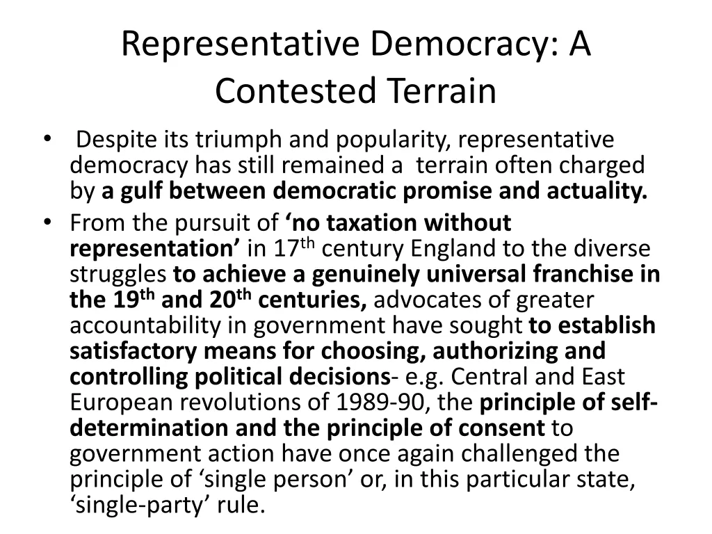 representative democracy a contested terrain