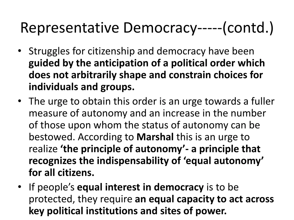 representative democracy contd