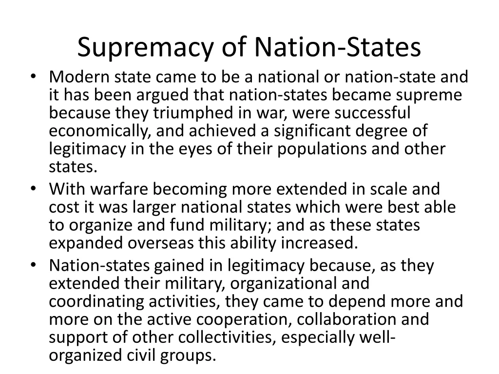 supremacy of nation states modern state came