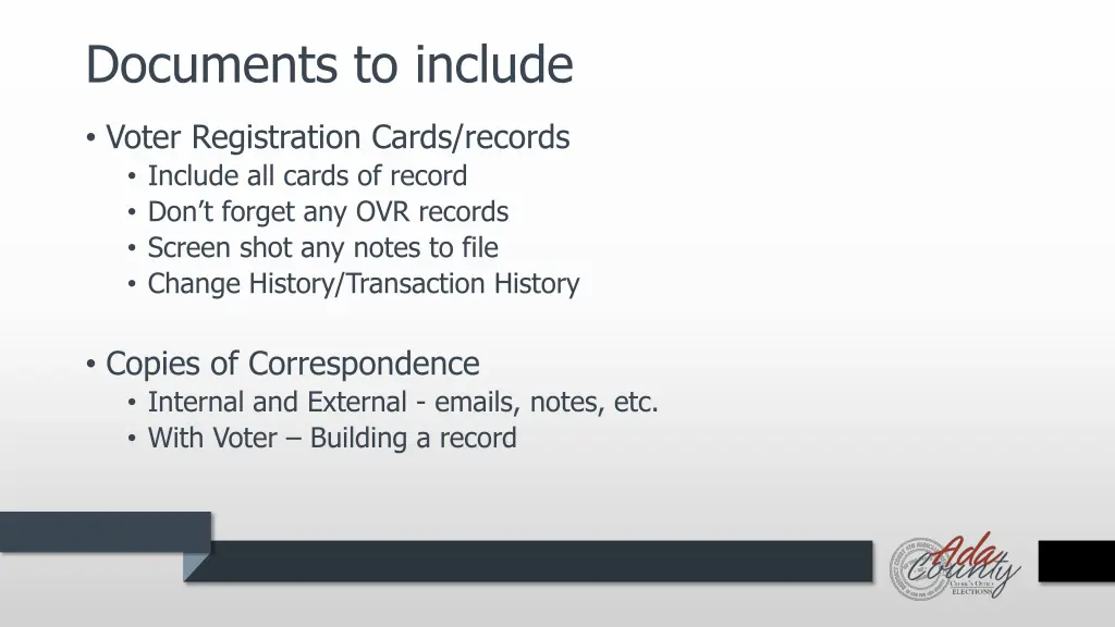 documents to include