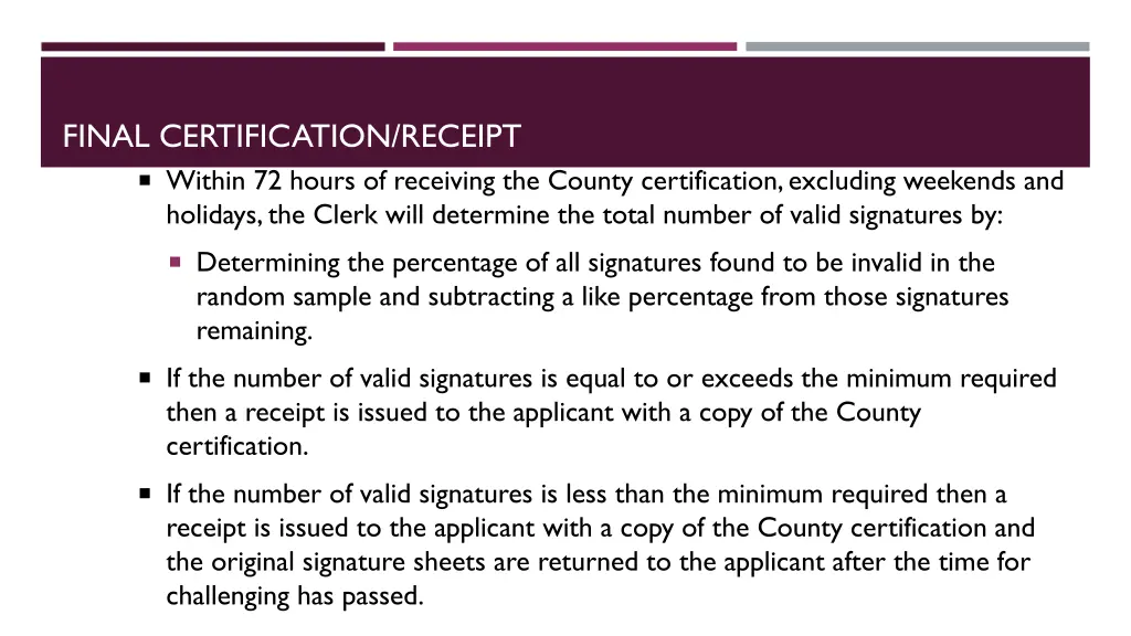 final certification receipt within 72 hours