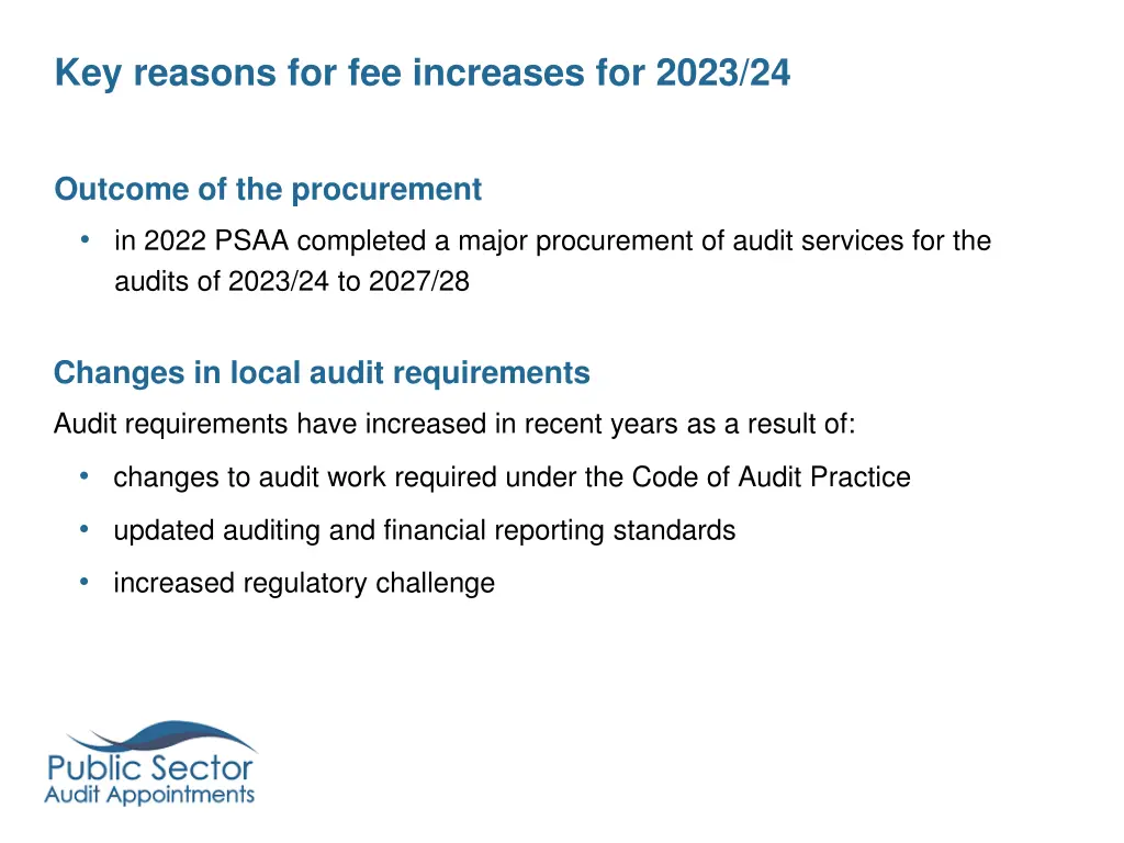 key reasons for fee increases for 2023 24