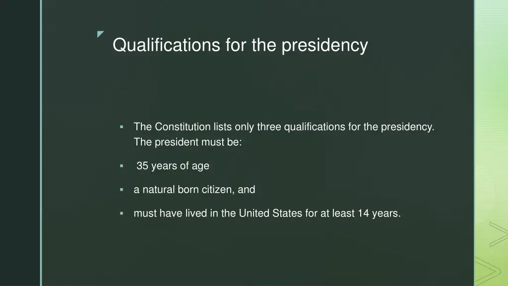 qualifications for the presidency