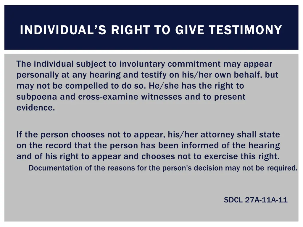 individual s right to give testimony individual