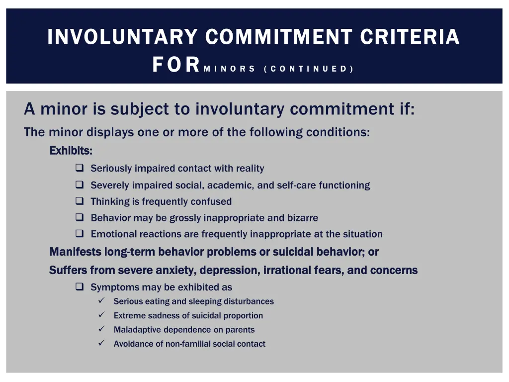 involuntary commitment criteria involuntary 1