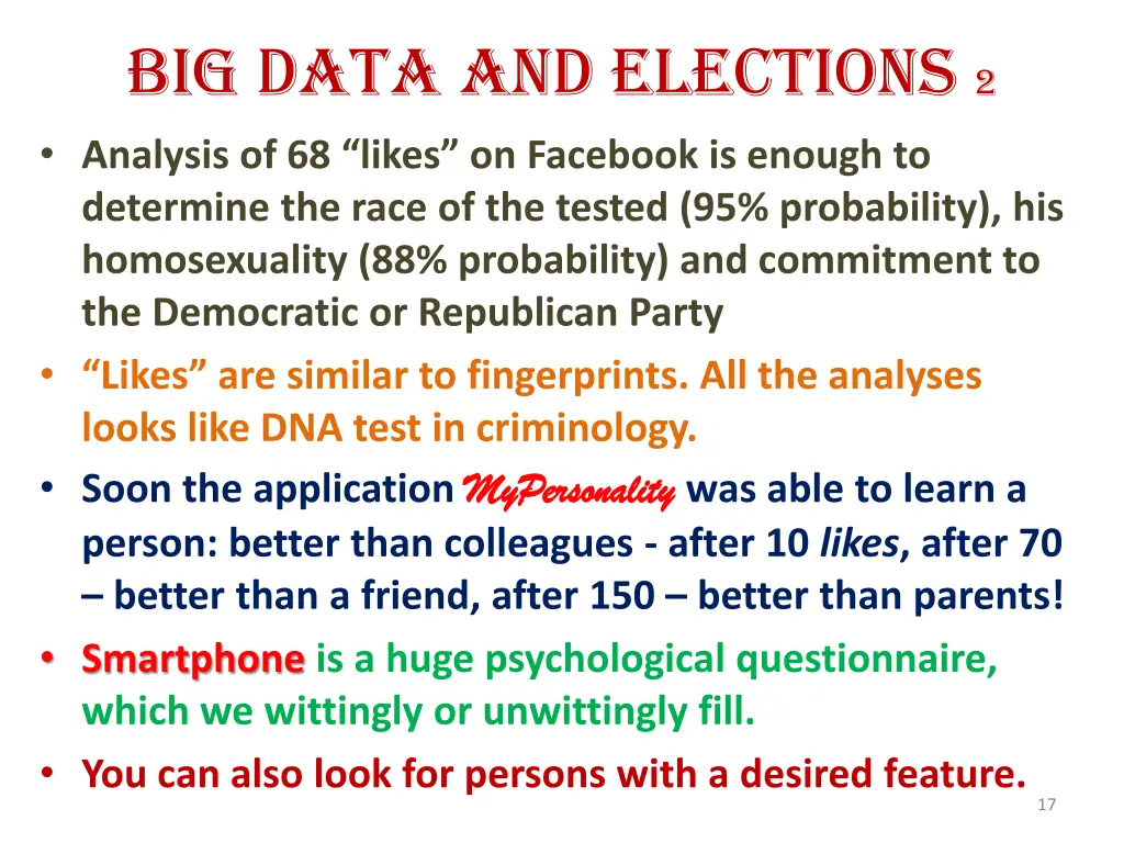 big data and elections 2 analysis of 68 likes