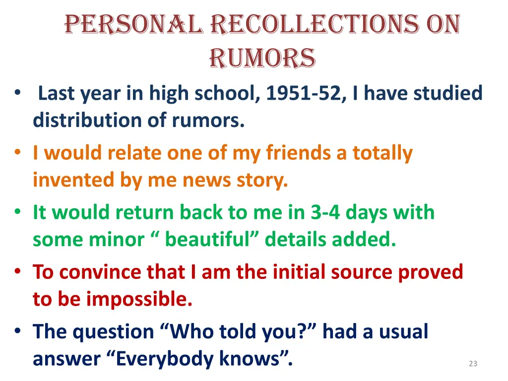 personal recollections on rumors last year