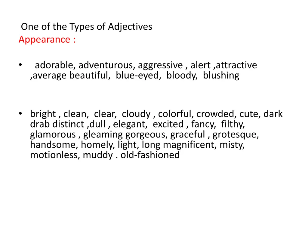 one of the types of adjectives appearance