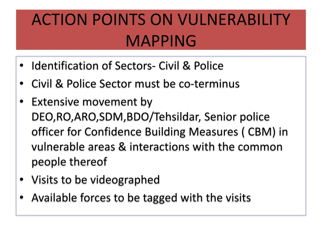 action points on vulnerability mapping