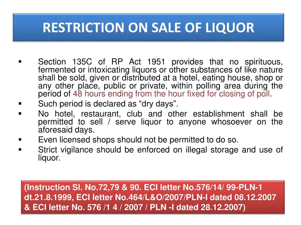 restriction on sale of liquor