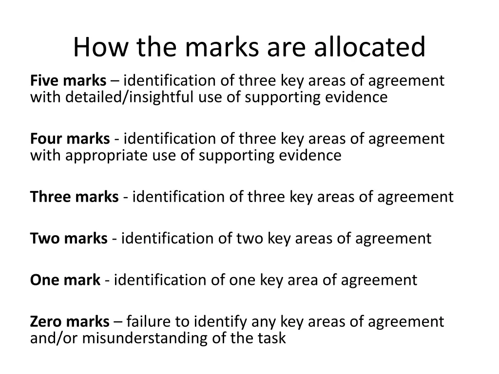 how the marks are allocated five marks