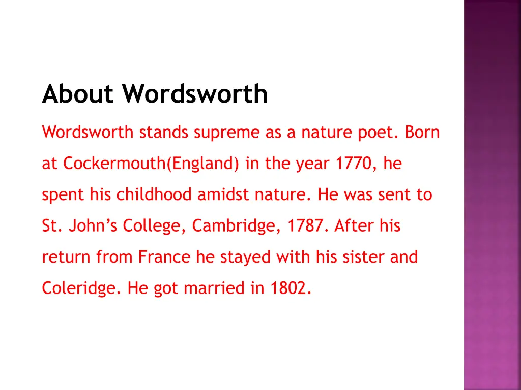 about wordsworth