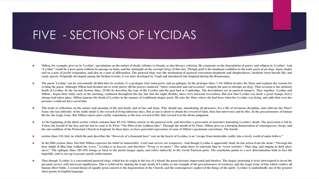 five sections of lycidas