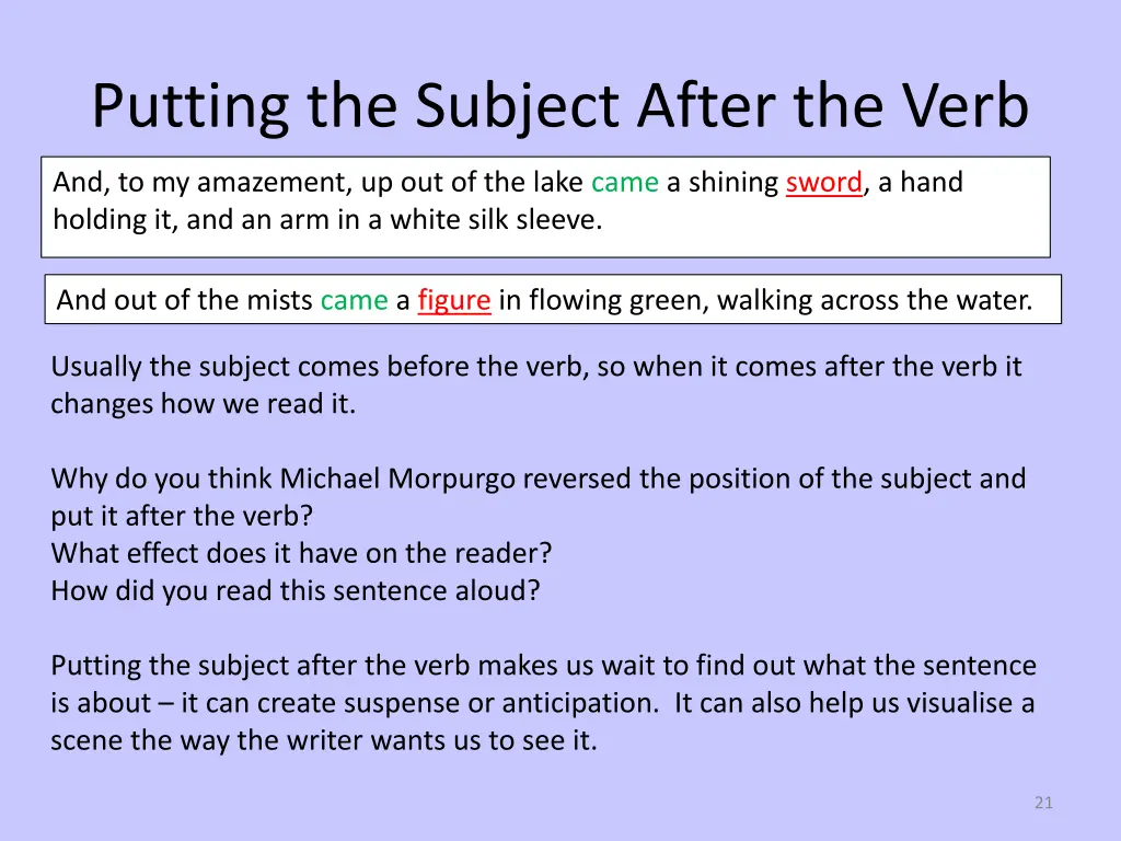 putting the subject after the verb