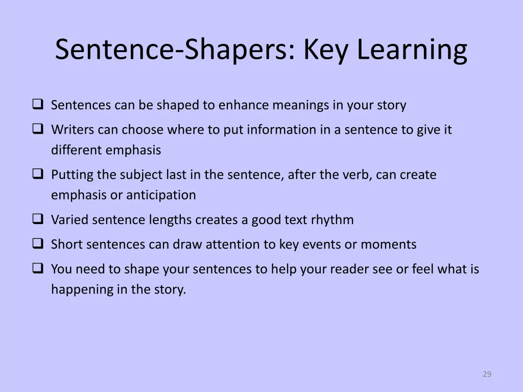 sentence shapers key learning