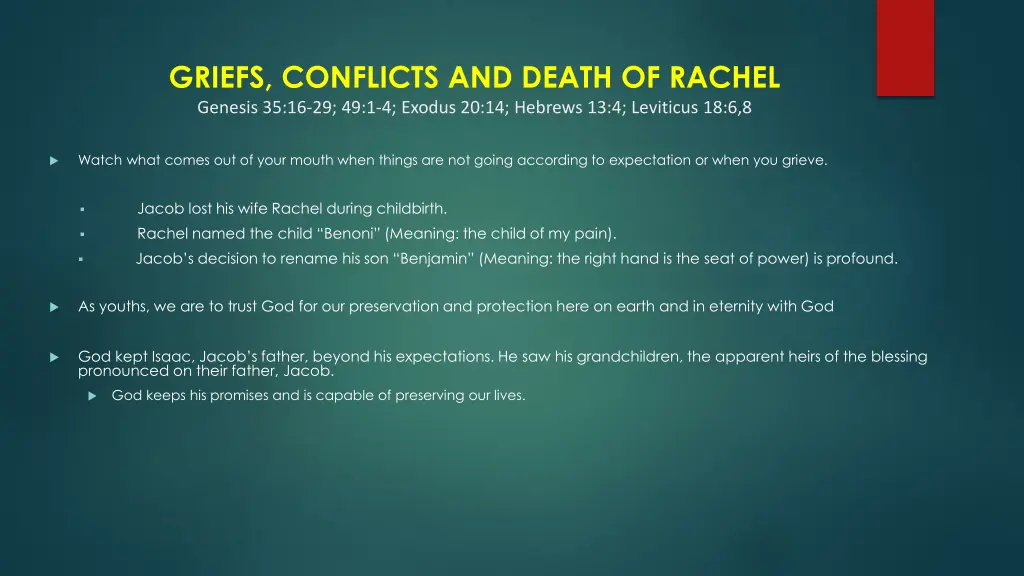 griefs conflicts and death of rachel genesis