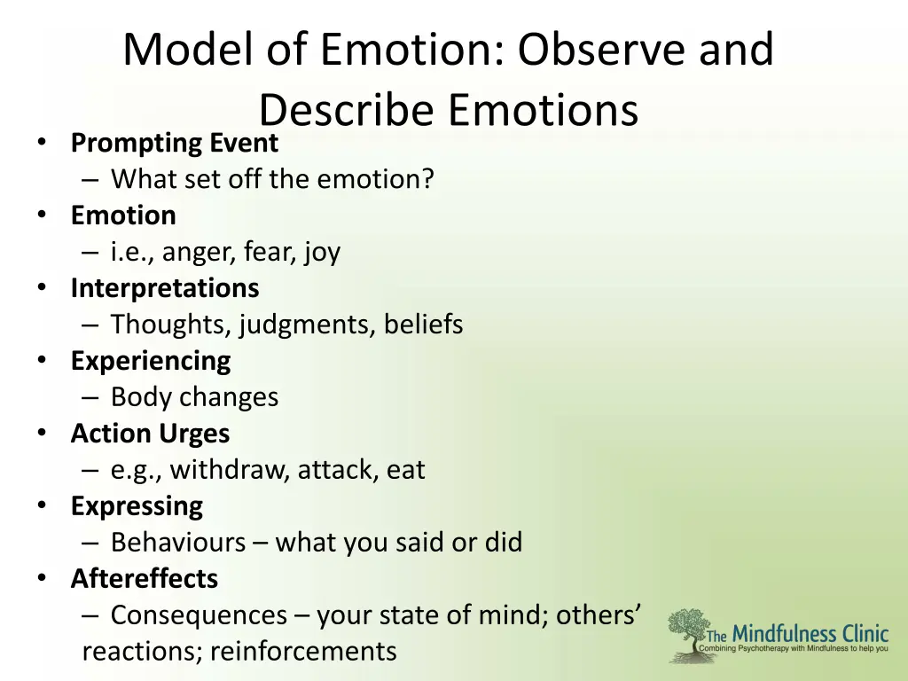 model of emotion observe and describe emotions