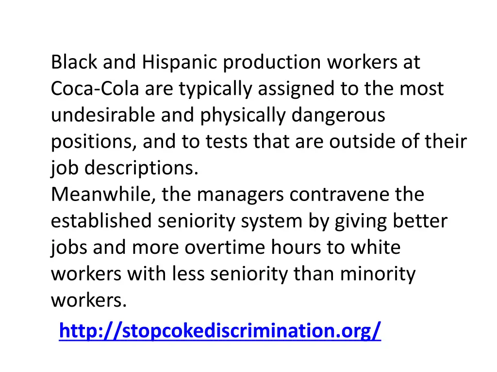 black and hispanic production workers at coca