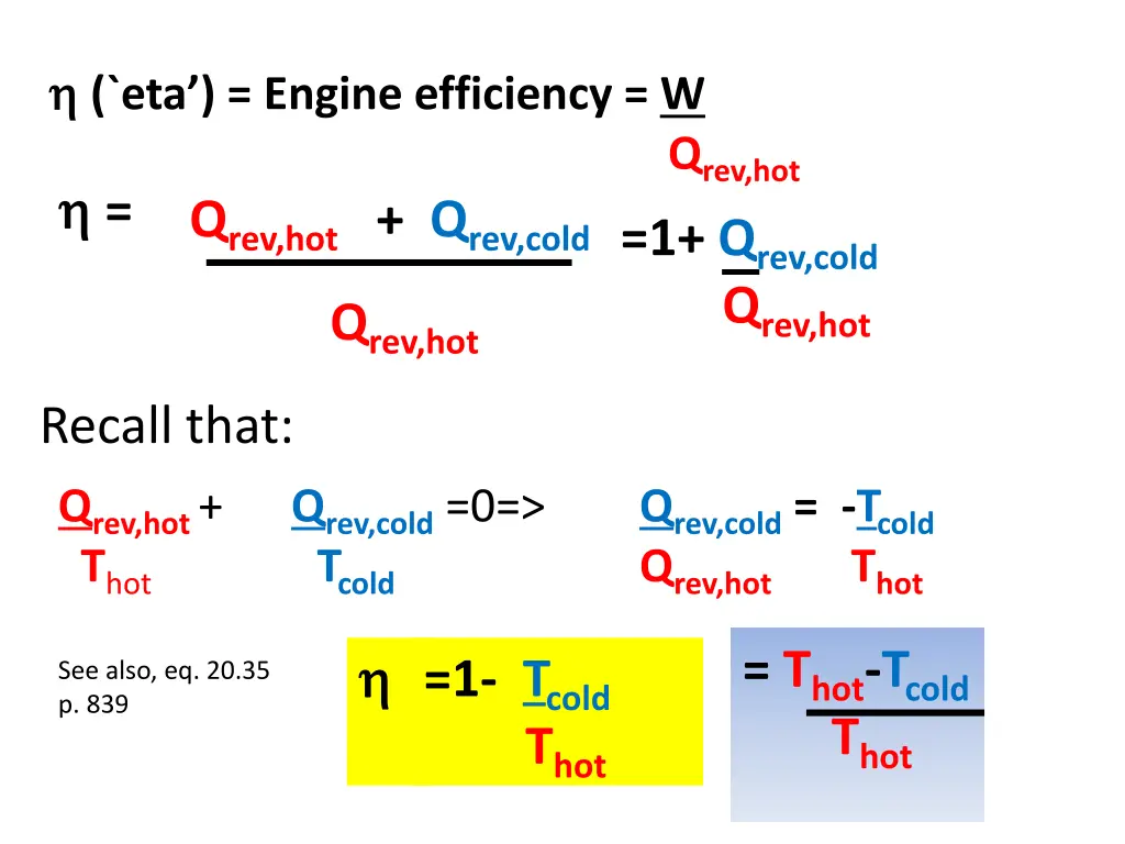 eta engine efficiency w q rev hot q rev cold