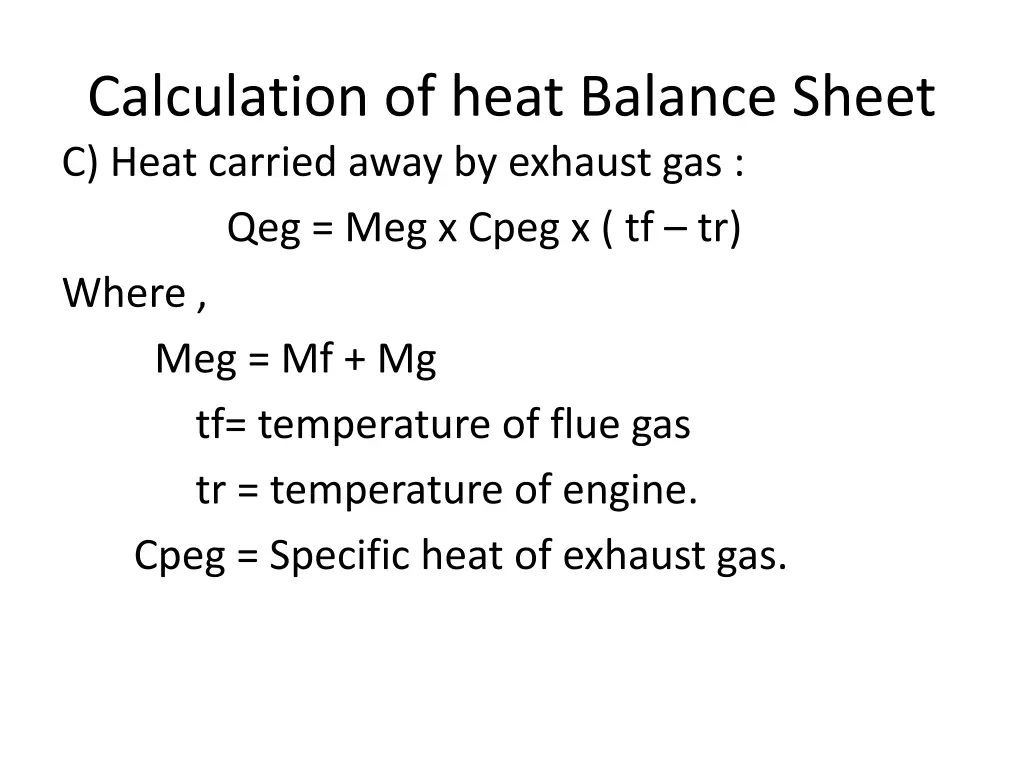 calculation of heat balance sheet c heat carried