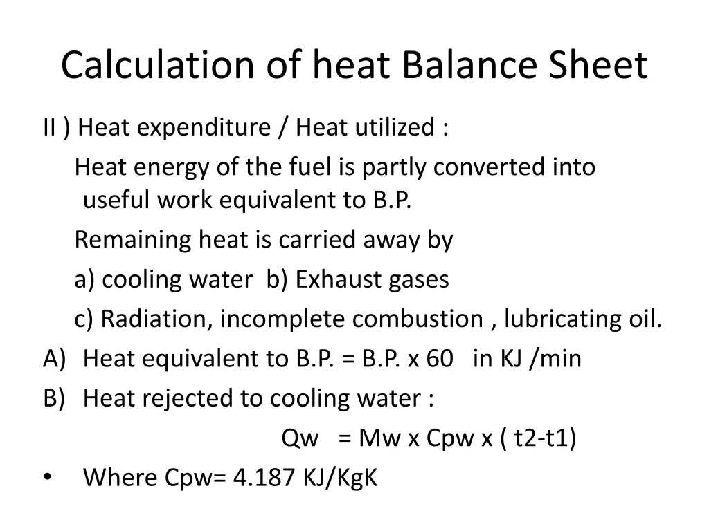 calculation of heat balance sheet