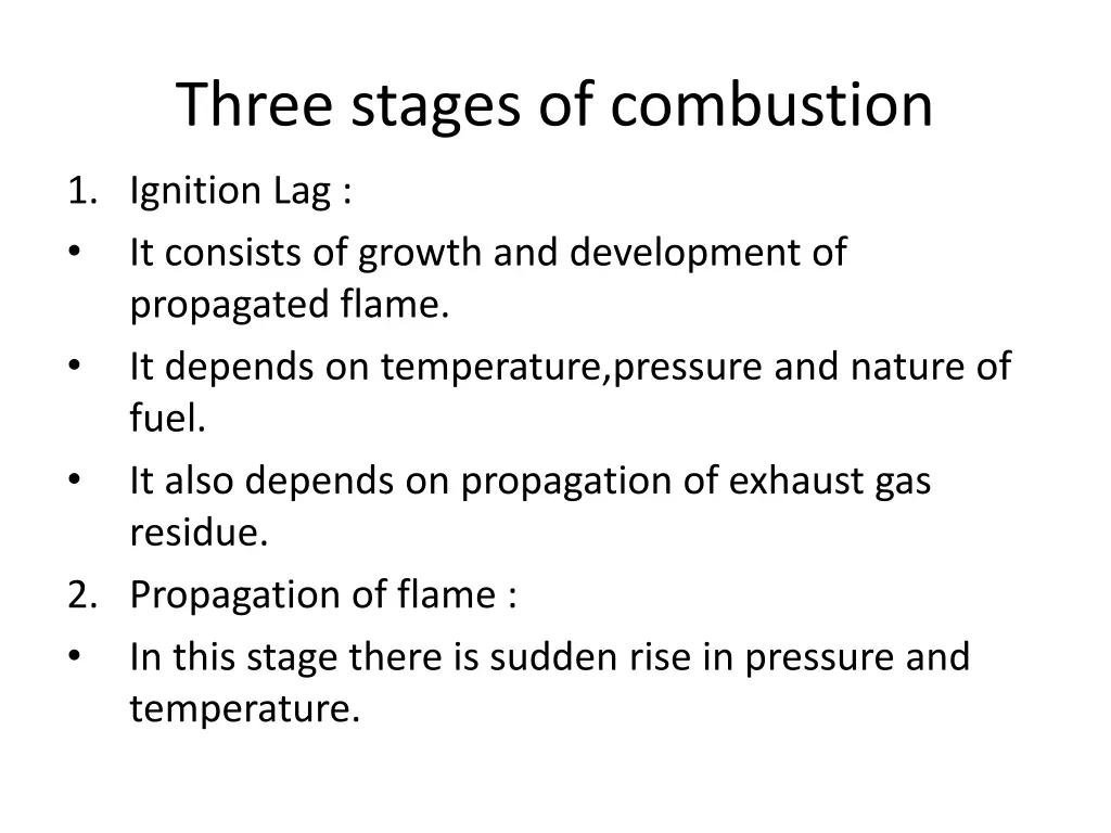 three stages of combustion