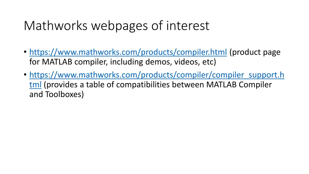 mathworks webpages of interest