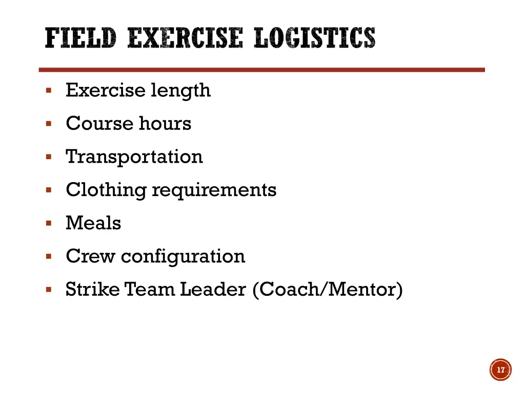 field exercise logistics