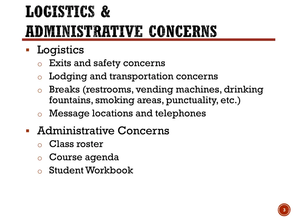 logistics administrative concerns logistics