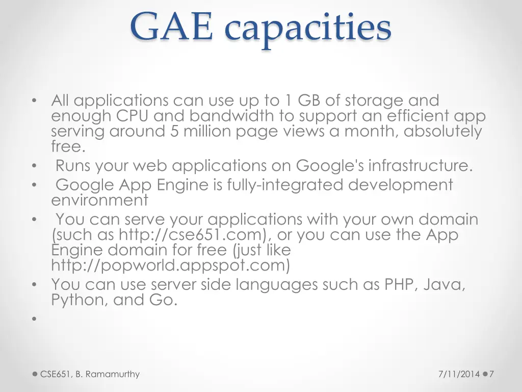 gae capacities